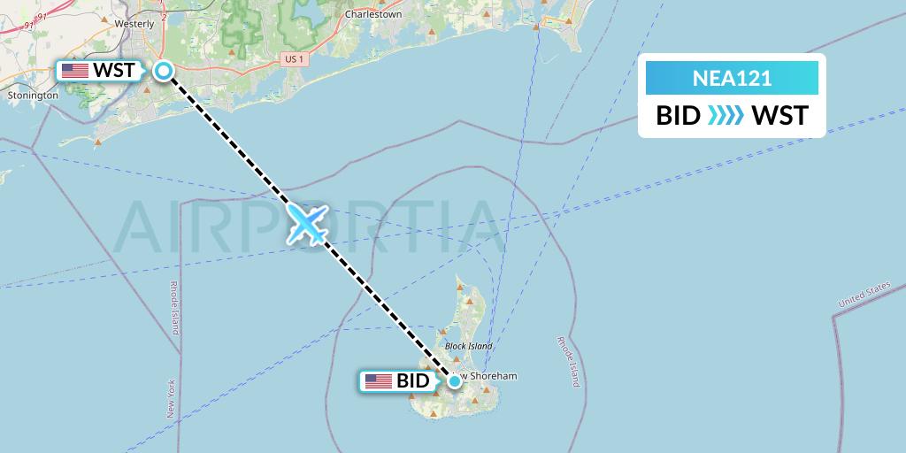 NEA121 New England Airlines Flight Map: Block Island to Westerly