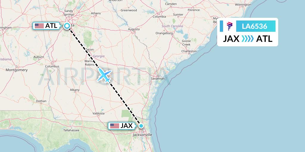 LA6536 LAN Airlines Flight Map: Jacksonville to Atlanta