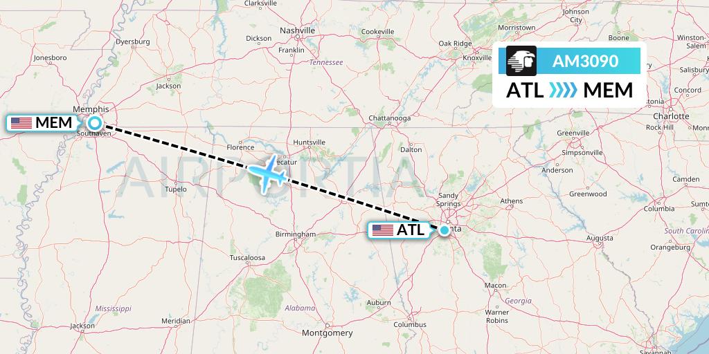 AM3090 Aeromexico Flight Map: Atlanta to Memphis