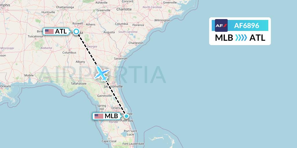 AF6896 Air France Flight Map: Melbourne to Atlanta
