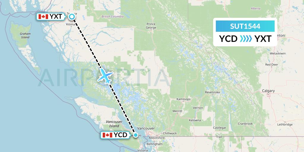 SUT1544 Summit Air Ltd. Flight Map: Nanaimo to Terrace