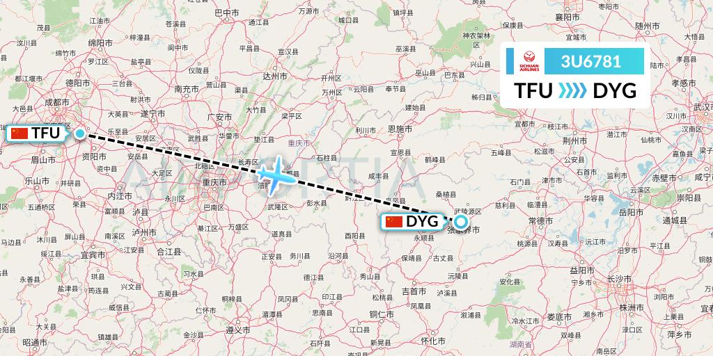 3U6781 Sichuan Airlines Flight Map: Chengdu to Dayong