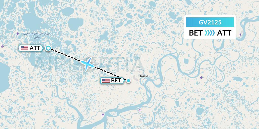 GV2125 Grant Aviation Flight Map: Bethel to Atmautluak