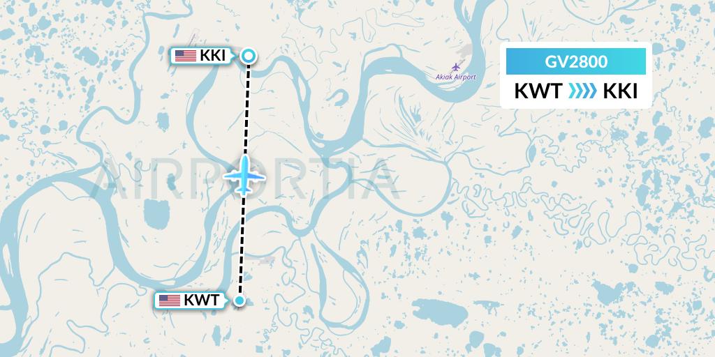 GV2800 Grant Aviation Flight Map: Kwethluk to Akiachak
