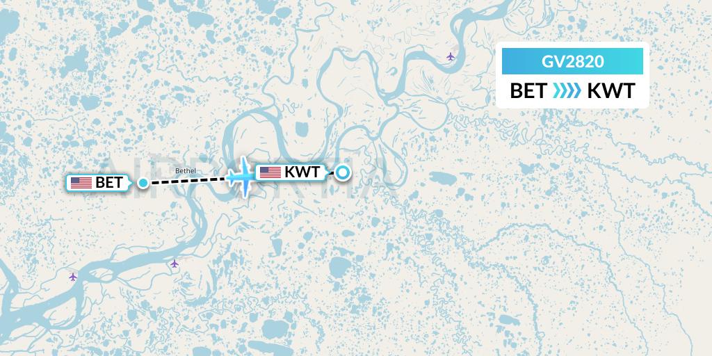 GV2820 Grant Aviation Flight Map: Bethel to Kwethluk