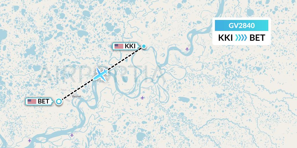 GV2840 Grant Aviation Flight Map: Akiachak to Bethel