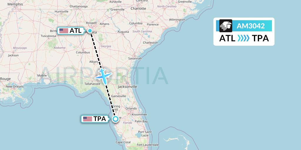 AM3042 Aeromexico Flight Map: Atlanta to Tampa
