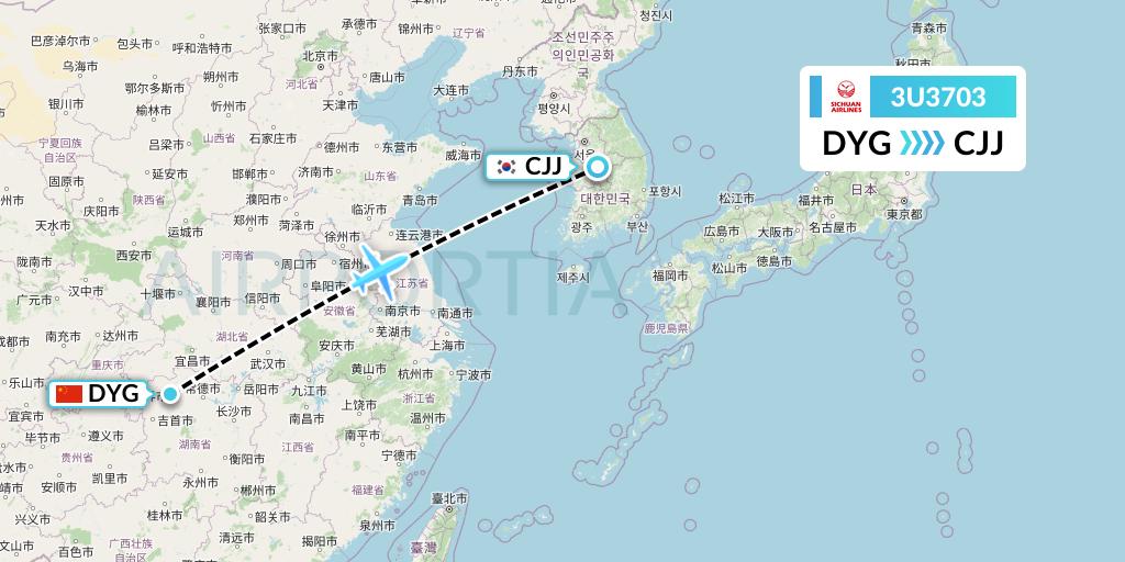 3U3703 Sichuan Airlines Flight Map: Dayong to Cheongju