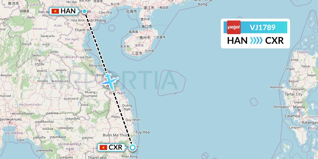VJ1789 VietJet Air Flight Map: Hanoi to Nha Trang