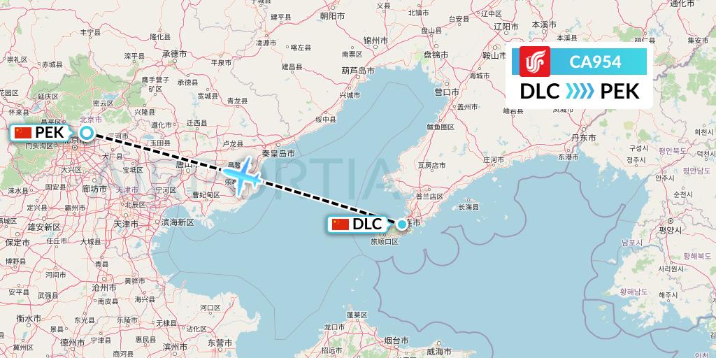 CA954 Air China Flight Map: Dalian to Beijing