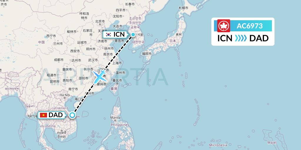 AC6973 Air Canada Flight Map: Seoul to Da Nang