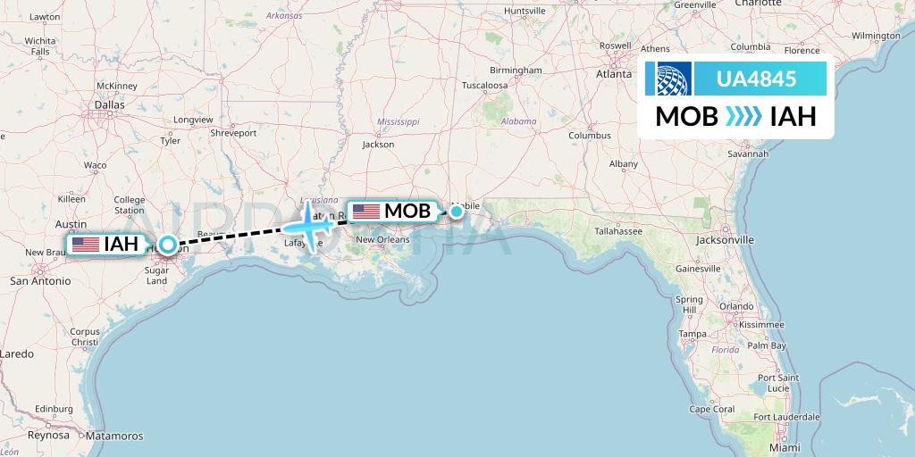 UA4845 United Airlines Flight Map: Mobile to Houston