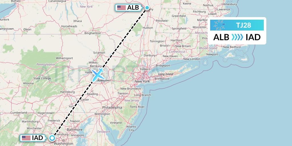 TJ28 Tradewind Aviation Flight Map: Albany to Washington