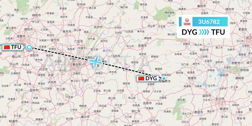 3U6782 Sichuan Airlines Flight Map: Dayong to Chengdu