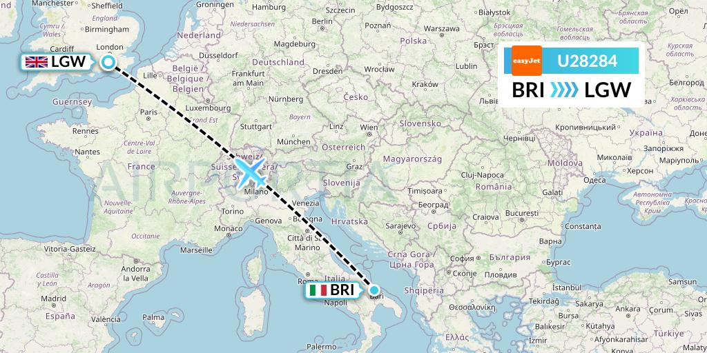 U28284 EasyJet Flight Map: Bari to London