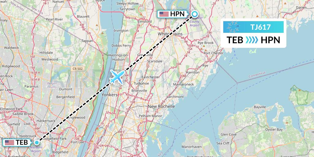 TJ617 Tradewind Aviation Flight Map: Teterboro to White Plains