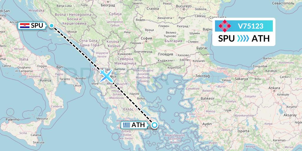 V75123 Volotea Flight Map: Split to Athens