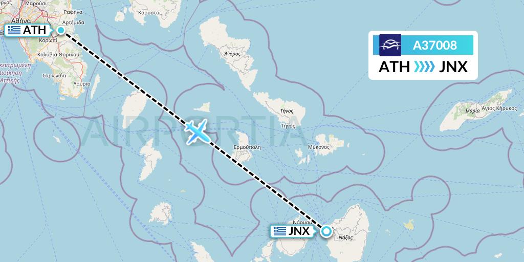 A37008 Aegean Airlines Flight Map: Athens to Naxos