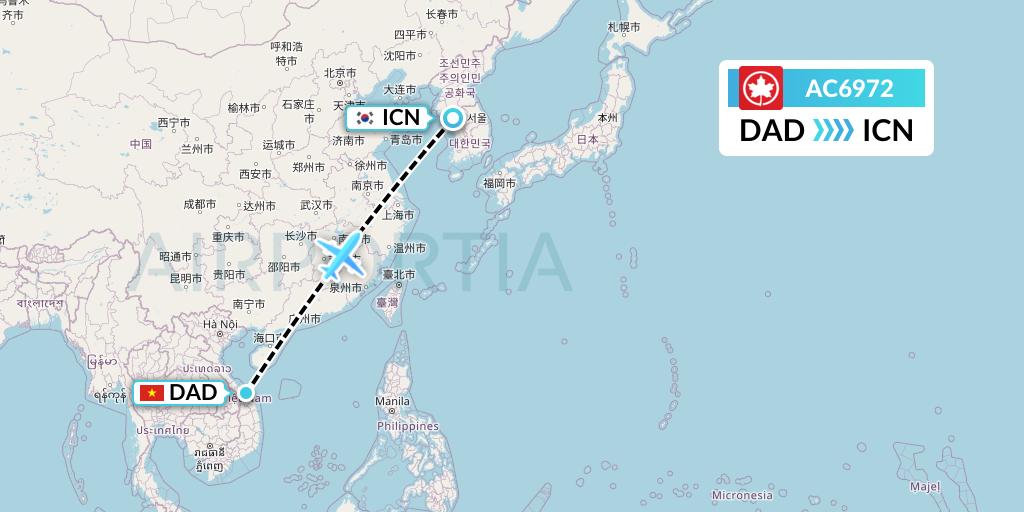 AC6972 Air Canada Flight Map: Da Nang to Seoul