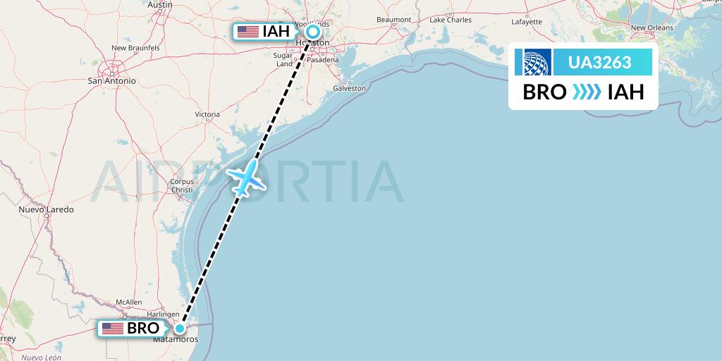 UA3263 United Airlines Flight Map: Brownsville to Houston