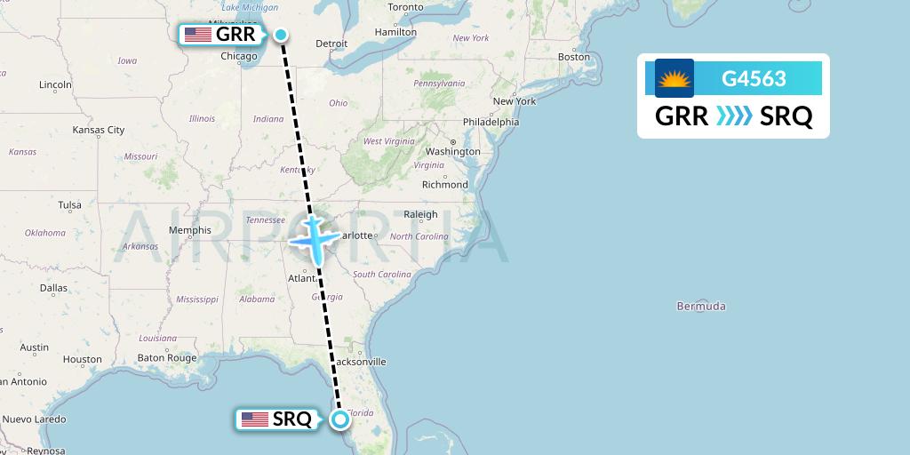G4563 Allegiant Air Flight Map: Grand Rapids to Sarasota