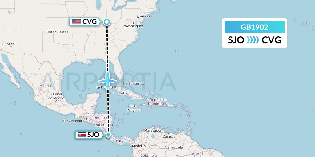 GB1902 ABX Air Flight Map: San Jose to Cincinnati