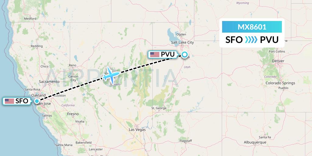 MX8601 Breeze Airways Flight Map: San Francisco to Provo