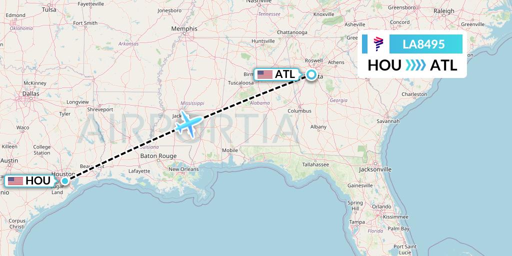 LA8495 LAN Airlines Flight Map: Houston to Atlanta