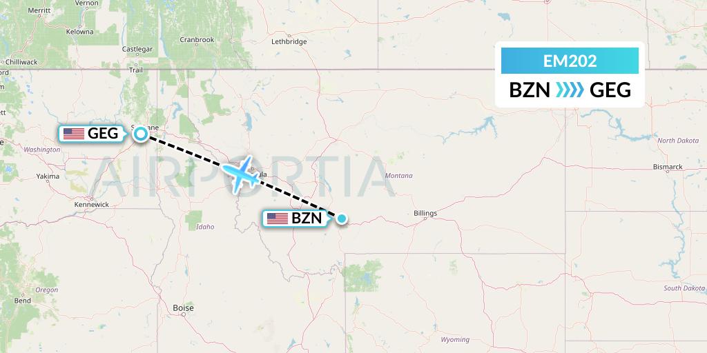 EM202 Empire Airlines Flight Map: Bozeman to Spokane