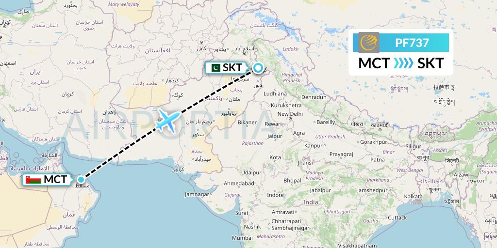PF737 Air Sial Flight Map: Muscat to Sialkot