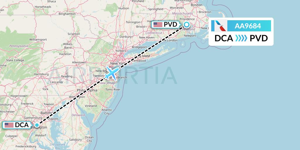 AA9684 American Airlines Flight Map: Washington to Providence