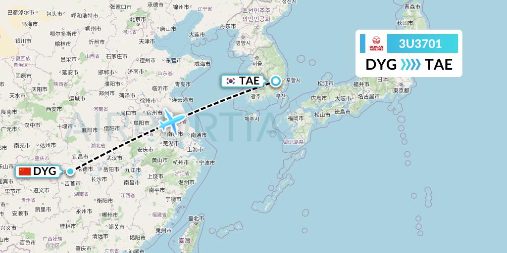 3U3701 Sichuan Airlines Flight Map: Dayong to Daegu