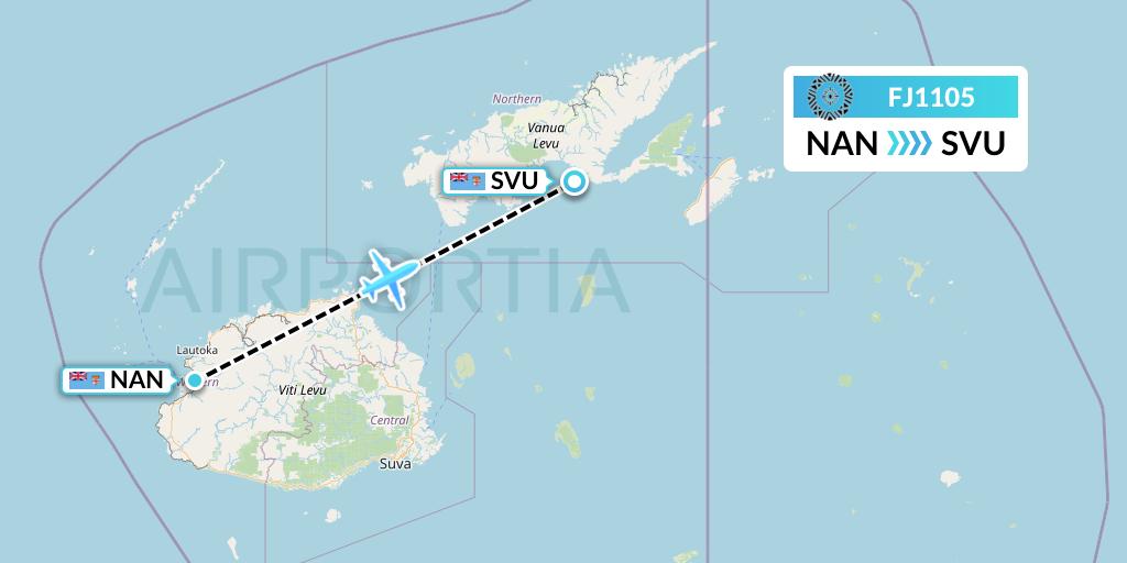 FJ1105 Fiji Airways Flight Map: Nadi to Savusavu
