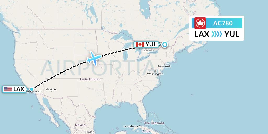 AC780 Air Canada Flight Map: Los Angeles to Montreal