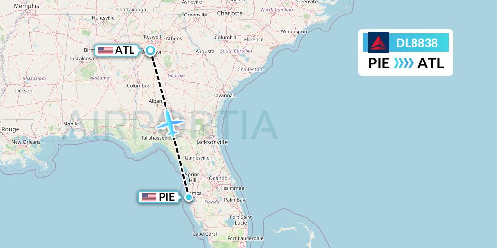 DL8838 Delta Air Lines Flight Map: St. Petersburg to Atlanta