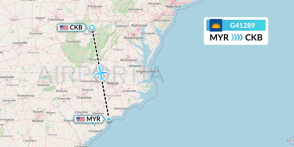 G41289 Allegiant Air Flight Map: Myrtle Beach to Clarksburg