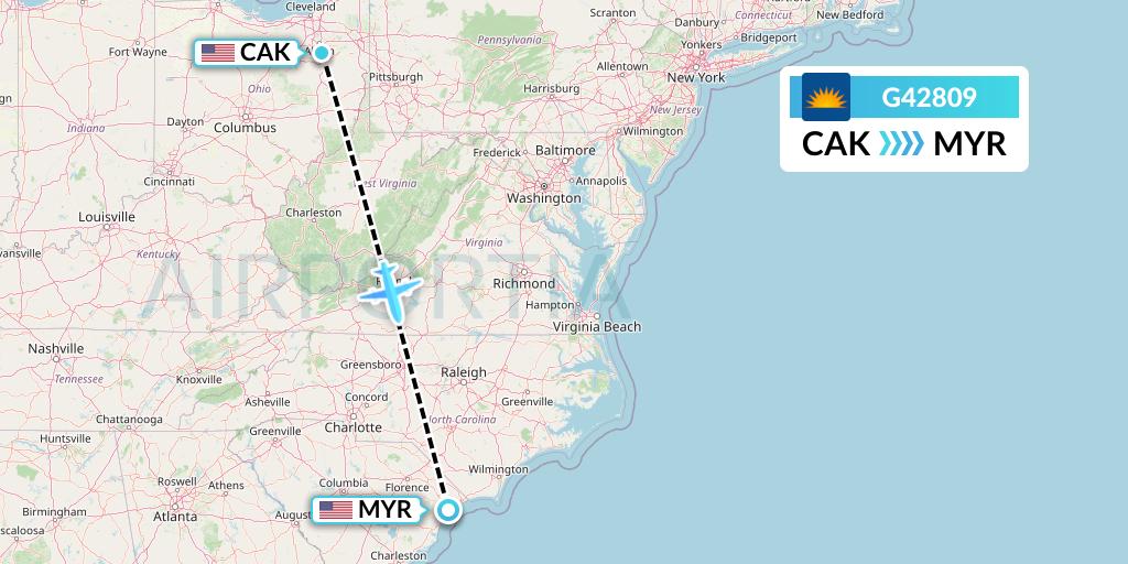 G42809 Allegiant Air Flight Map: Akron to Myrtle Beach