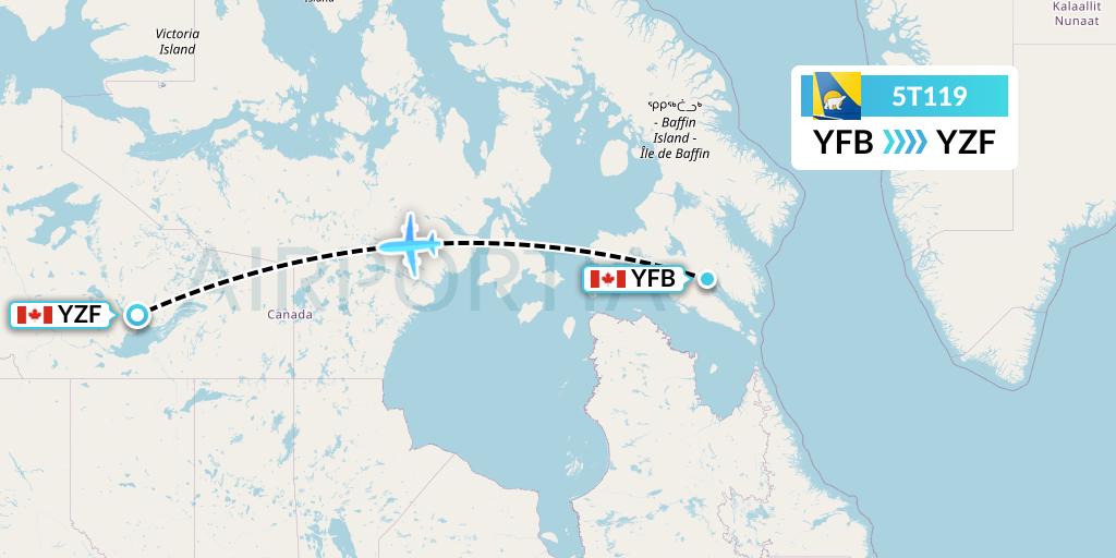 5T119 Canadian North Flight Map: Iqaluit to Yellowknife