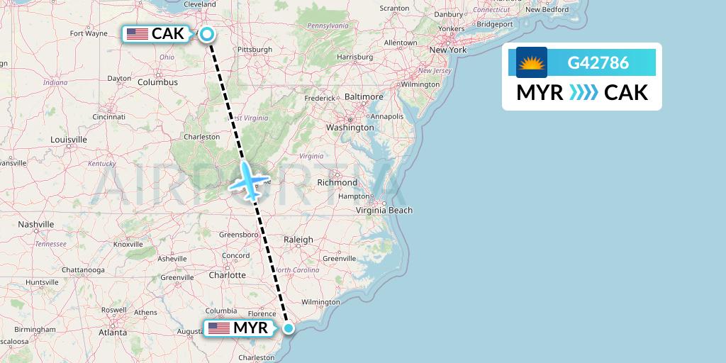 G42786 Allegiant Air Flight Map: Myrtle Beach to Akron