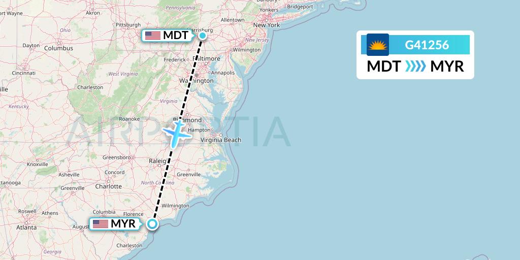 G41256 Allegiant Air Flight Map: Harrisburg to Myrtle Beach