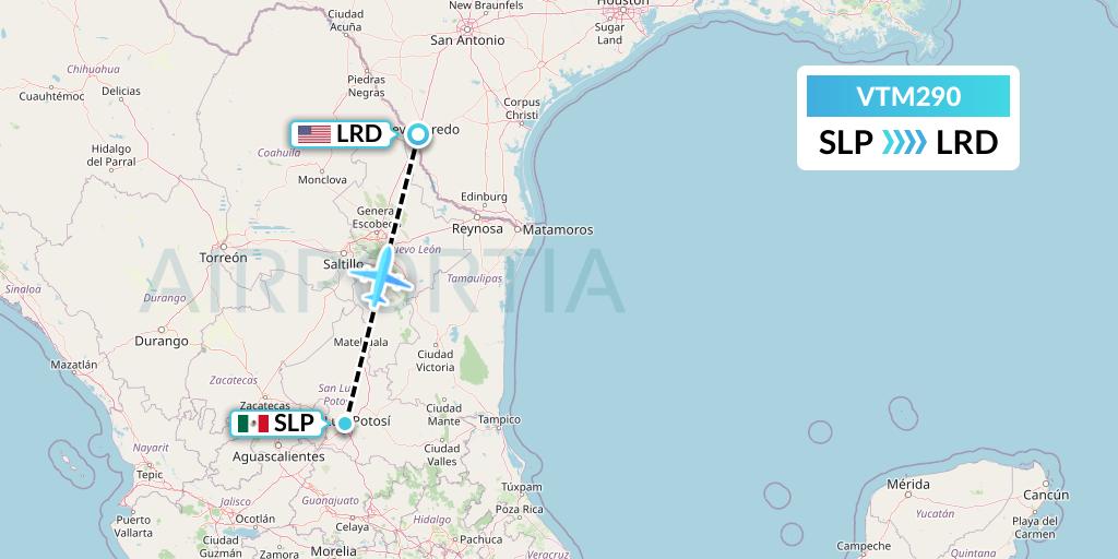 VTM290 Aeronaves TSM Flight Map: San Luis Potosi to Laredo