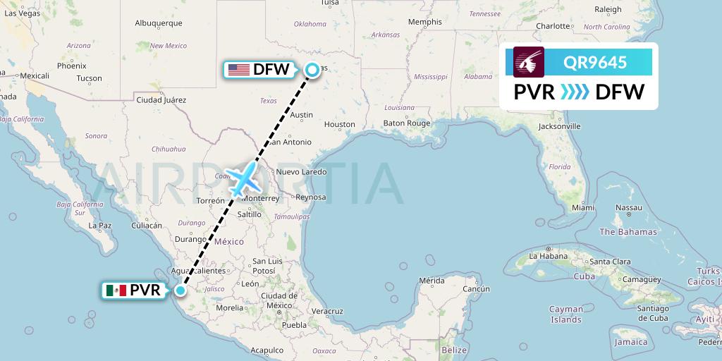 QR9645 Qatar Airways Flight Map: Puerto Vallarta to Dallas