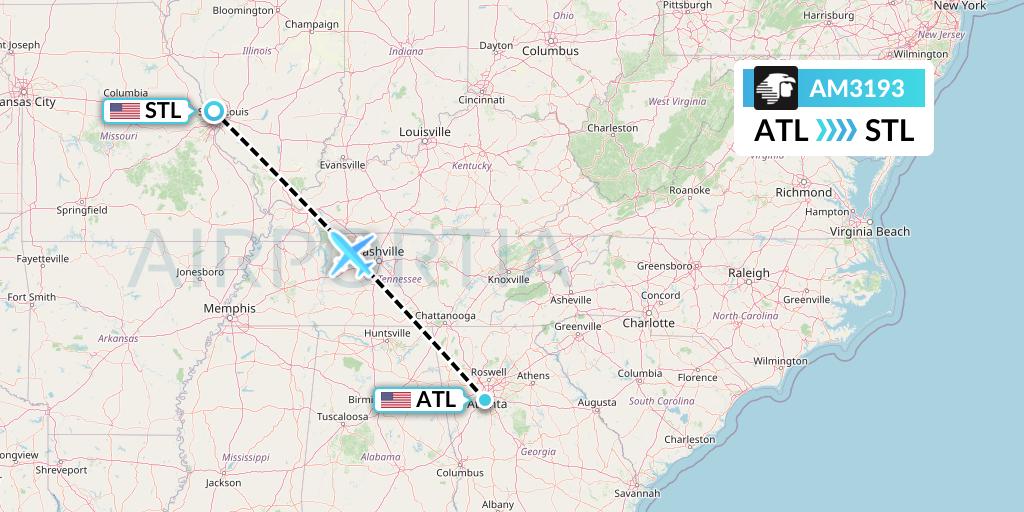 AM3193 Aeromexico Flight Map: Atlanta to St. Louis