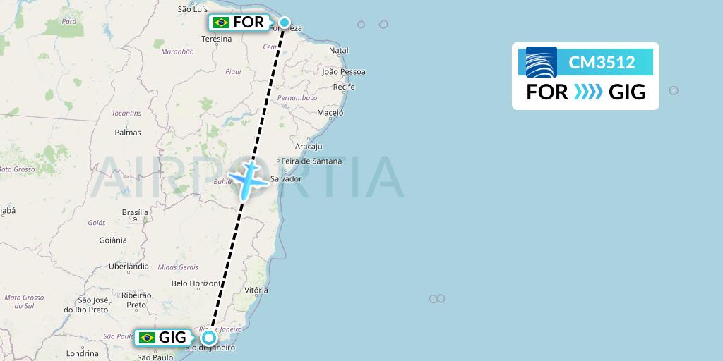 CM3512 Copa Airlines Flight Map: Fortaleza to Rio de Janeiro
