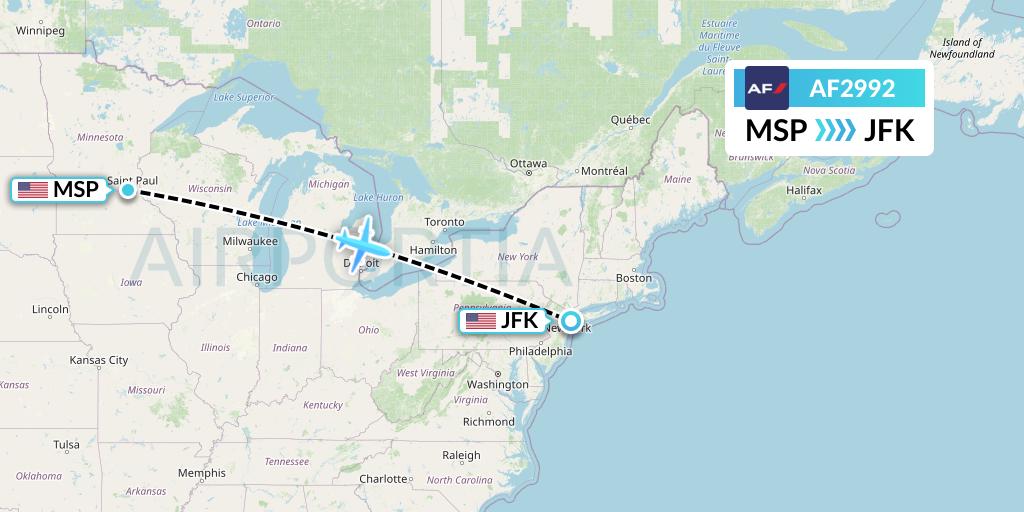 AF2992 Air France Flight Map: Minneapolis to New York