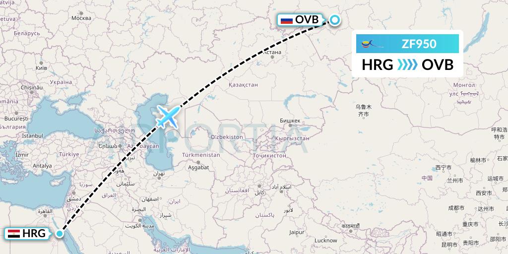 ZF950 Azur Air Flight Map: Hurghada to Novosibirsk