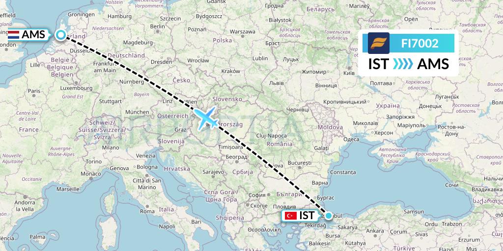 FI7002 Icelandair Flight Map: Istanbul to Amsterdam
