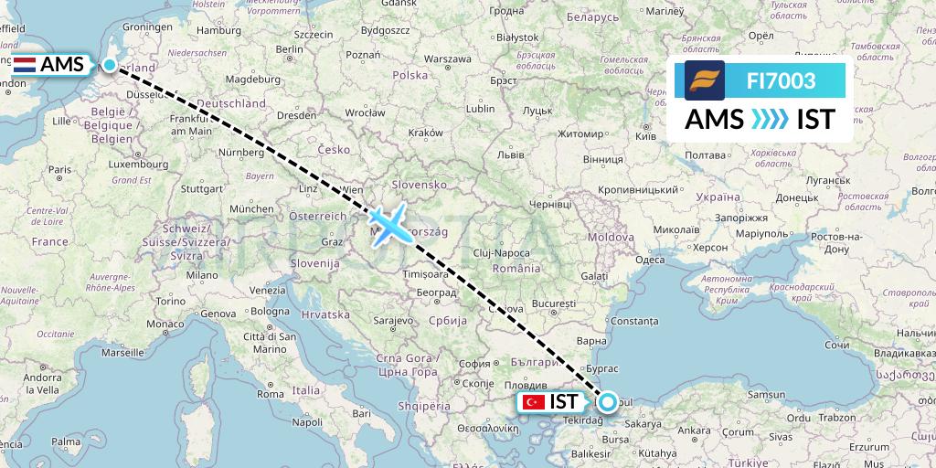 FI7003 Icelandair Flight Map: Amsterdam to Istanbul