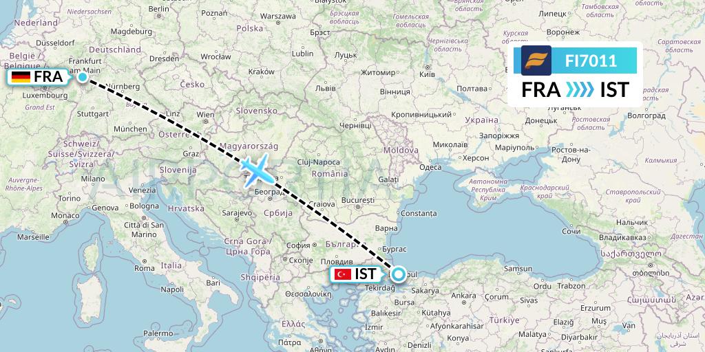 FI7011 Icelandair Flight Map: Frankfurt to Istanbul