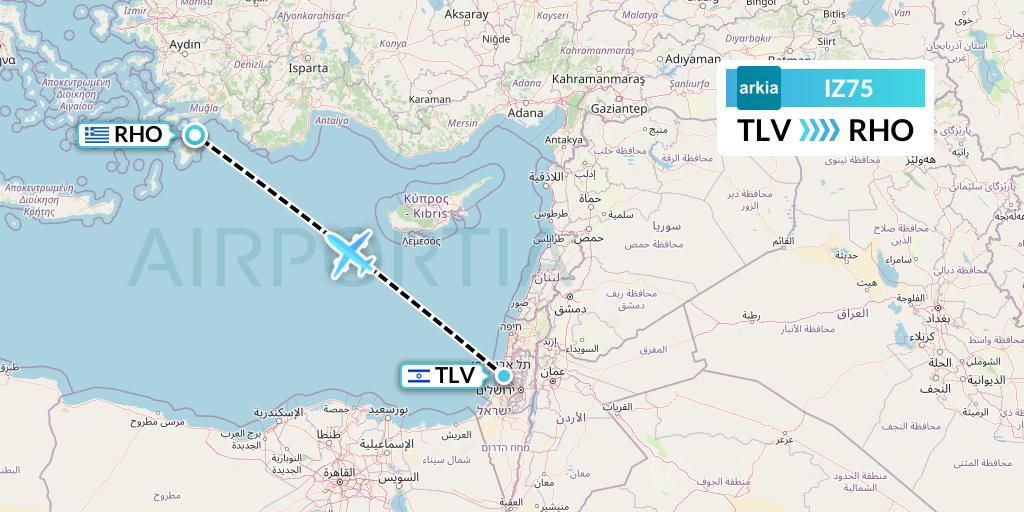IZ75 Arkia Israeli Airlines Flight Map: Tel Aviv to Rhodes